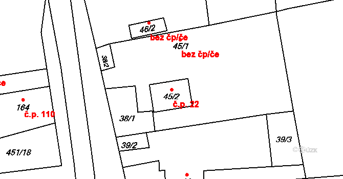 Staré Ždánice 22 na parcele st. 45/2 v KÚ Staré Ždánice, Katastrální mapa