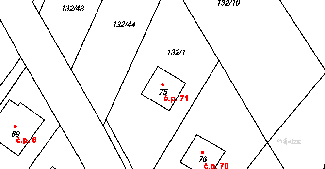 Výškovice 71, Bílovec na parcele st. 75 v KÚ Výškovice u Slatiny, Katastrální mapa
