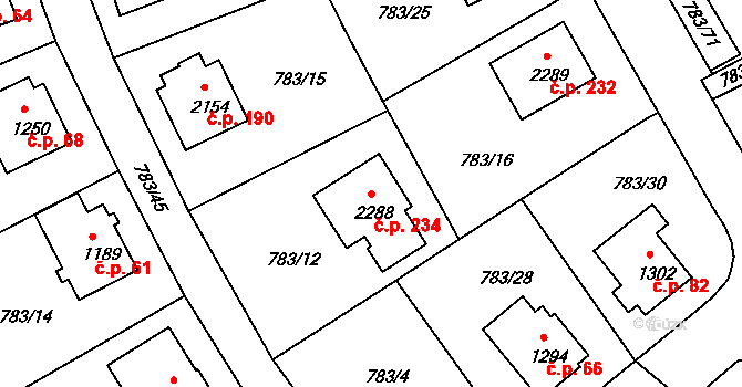 Nádražní Předměstí 234, Český Krumlov na parcele st. 2288 v KÚ Český Krumlov, Katastrální mapa