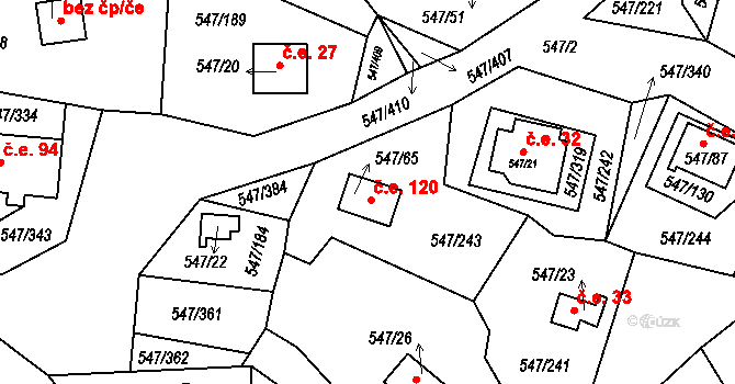 Kovářov 120, Frymburk na parcele st. 547/65 v KÚ Frymburk, Katastrální mapa