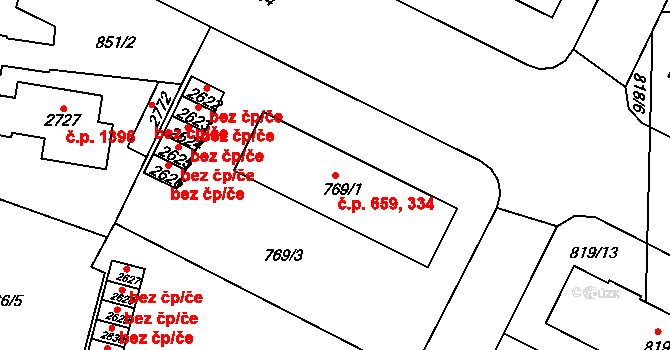 Blatná 334,659 na parcele st. 769/1 v KÚ Blatná, Katastrální mapa