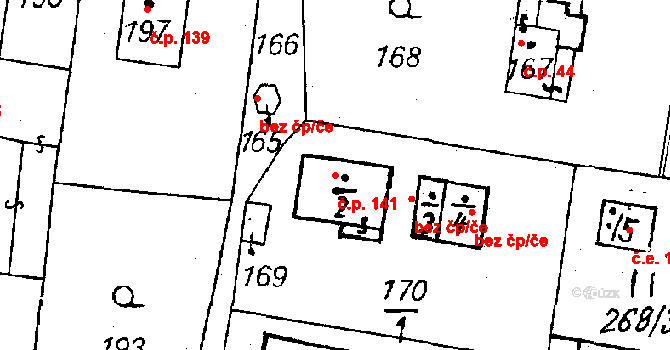 Dolní Sekyřany 141, Heřmanova Huť na parcele st. 170/2 v KÚ Dolní Sekyřany, Katastrální mapa
