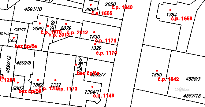 Žatec 1170 na parcele st. 1329 v KÚ Žatec, Katastrální mapa