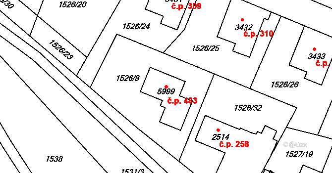Kryblice 483, Trutnov na parcele st. 5999 v KÚ Trutnov, Katastrální mapa