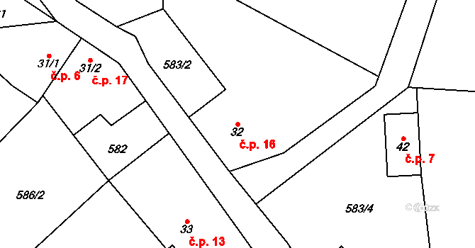 Bučovice 16, Heřmanice na parcele st. 32 v KÚ Heřmanice u Vilémova, Katastrální mapa