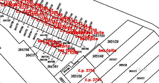 Znojmo 97090433 na parcele st. 3647/90 v KÚ Znojmo-město, Katastrální mapa