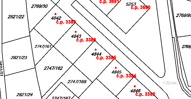 Kroměříž 3385 na parcele st. 4844 v KÚ Kroměříž, Katastrální mapa