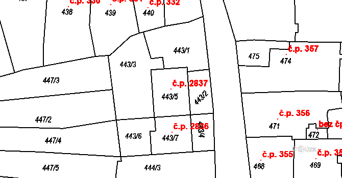 Roudnice nad Labem 2837 na parcele st. 443/5 v KÚ Roudnice nad Labem, Katastrální mapa
