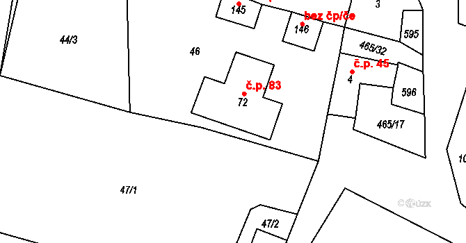 Hrochov 83, Lipová na parcele st. 72 v KÚ Hrochov, Katastrální mapa