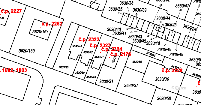 Tachov 2324 na parcele st. 3630/71 v KÚ Tachov, Katastrální mapa