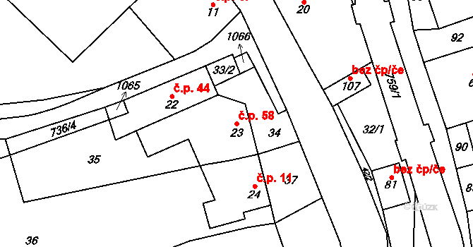 Hamry 58, Plumlov na parcele st. 23 v KÚ Hamry, Katastrální mapa