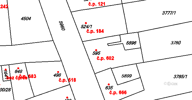 Hrušovany nad Jevišovkou 602 na parcele st. 595 v KÚ Hrušovany nad Jevišovkou, Katastrální mapa