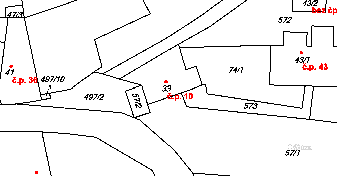 Želivec 10, Zruč nad Sázavou na parcele st. 33 v KÚ Želivec, Katastrální mapa