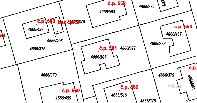 Pražské Předměstí 561, Vysoké Mýto na parcele st. 4666/507 v KÚ Vysoké Mýto, Katastrální mapa