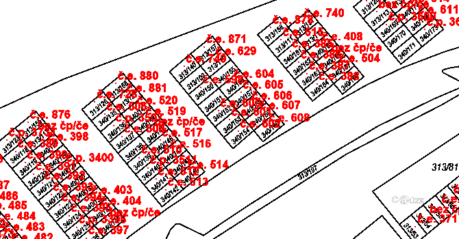 Vyškov-Předměstí 601, Vyškov na parcele st. 340/153 v KÚ Vyškov, Katastrální mapa