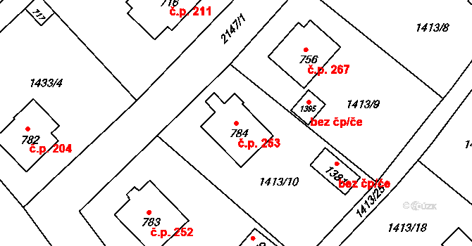 Brtnice 253 na parcele st. 784 v KÚ Brtnice, Katastrální mapa