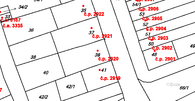 Helenín 2920, Jihlava na parcele st. 39 v KÚ Helenín, Katastrální mapa