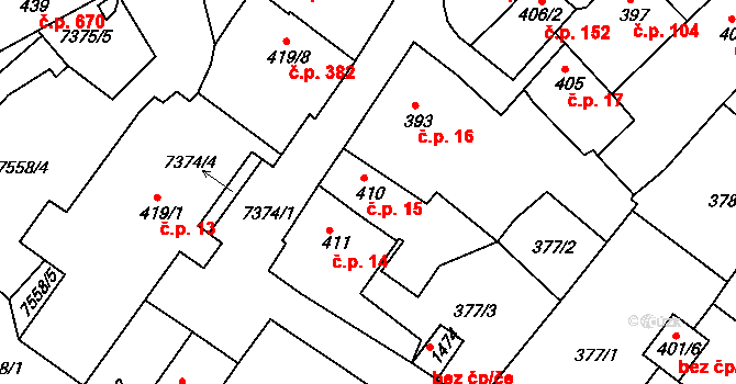 Telč-Podolí 15, Telč na parcele st. 410 v KÚ Telč, Katastrální mapa