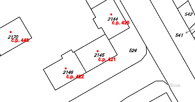 Lyžbice 421, Třinec na parcele st. 2145 v KÚ Lyžbice, Katastrální mapa