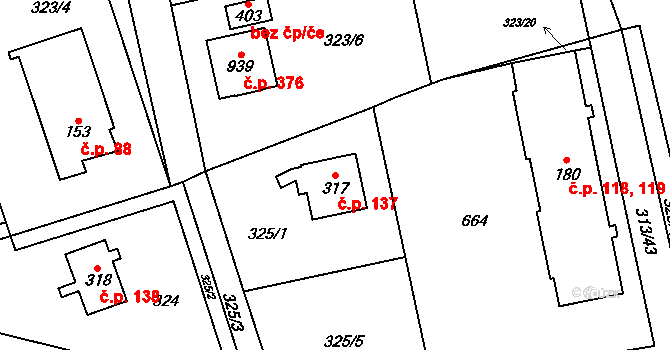 Řež 137, Husinec na parcele st. 317 v KÚ Husinec u Řeže, Katastrální mapa