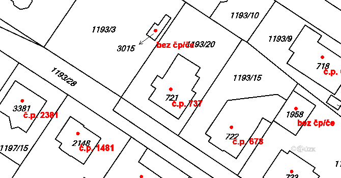 Říčany 737 na parcele st. 721 v KÚ Říčany u Prahy, Katastrální mapa