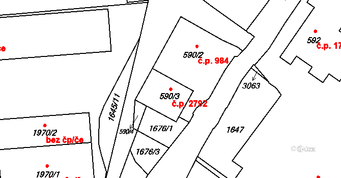 Šumperk 2792 na parcele st. 590/3 v KÚ Šumperk, Katastrální mapa