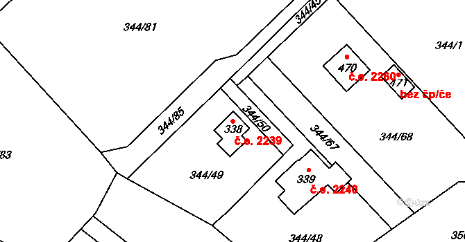 Struhařov 2239, Kamenice na parcele st. 338 v KÚ Štiřín, Katastrální mapa