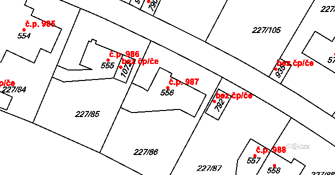 Švermov 987, Kladno na parcele st. 556 v KÚ Hnidousy, Katastrální mapa