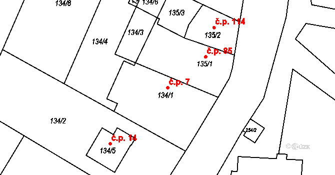 Kosice 7 na parcele st. 134/1 v KÚ Kosice, Katastrální mapa