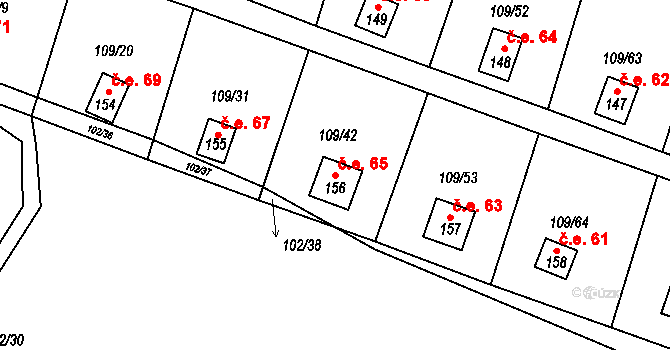 Stěžírky 65, Stěžery na parcele st. 156 v KÚ Stěžírky, Katastrální mapa