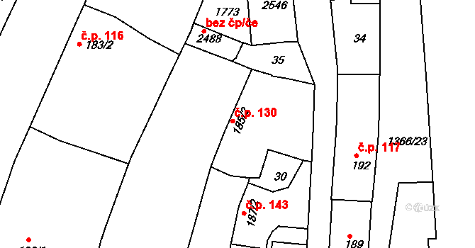 Chlumec nad Cidlinou I 130, Chlumec nad Cidlinou na parcele st. 185/2 v KÚ Chlumec nad Cidlinou, Katastrální mapa