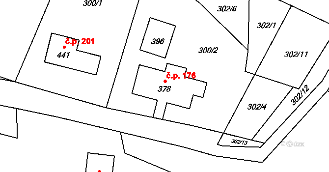 Krompach 176 na parcele st. 378 v KÚ Krompach, Katastrální mapa