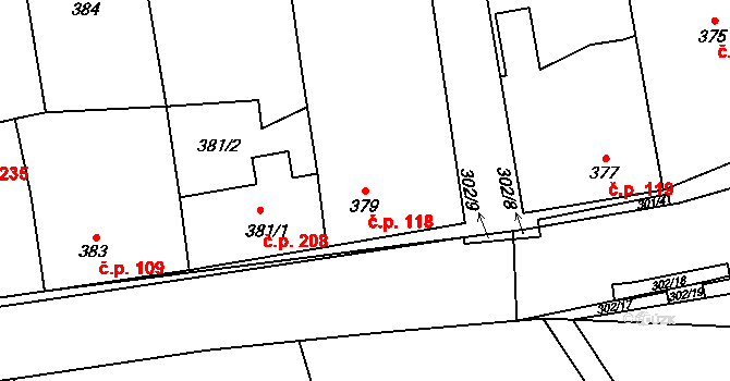 Choryně 118 na parcele st. 379 v KÚ Choryně, Katastrální mapa