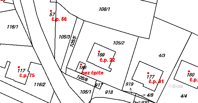 Libošovice 22 na parcele st. 169 v KÚ Libošovice, Katastrální mapa