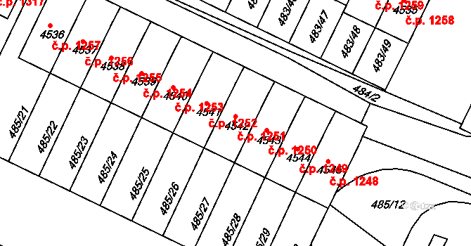 Horka-Domky 1251, Třebíč na parcele st. 4542 v KÚ Třebíč, Katastrální mapa