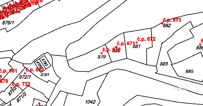 Štýřice 670, Brno na parcele st. 879 v KÚ Štýřice, Katastrální mapa