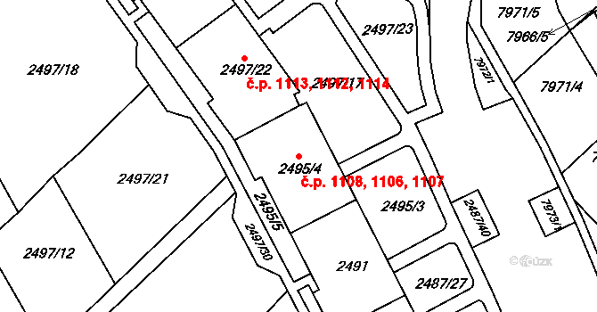 Bystrc 1106,1107,1108, Brno na parcele st. 2495/4 v KÚ Bystrc, Katastrální mapa