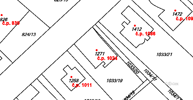 Bakov nad Jizerou 1024 na parcele st. 1271 v KÚ Bakov nad Jizerou, Katastrální mapa