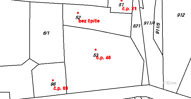 Luby 46, Klatovy na parcele st. 53 v KÚ Luby, Katastrální mapa