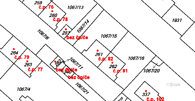 Nalžovy 82, Nalžovské Hory na parcele st. 261 v KÚ Nalžovské Hory, Katastrální mapa