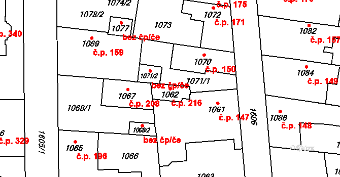 Řeporyje 216, Praha na parcele st. 1062 v KÚ Řeporyje, Katastrální mapa