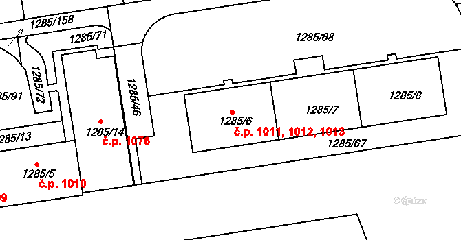 Krč 1011,1012,1013, Praha na parcele st. 1285/6 v KÚ Krč, Katastrální mapa