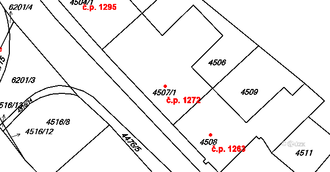 Chomutov 1272 na parcele st. 4507/1 v KÚ Chomutov I, Katastrální mapa