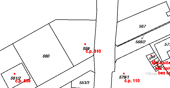 Liberec XI-Růžodol I 310, Liberec na parcele st. 559 v KÚ Růžodol I, Katastrální mapa