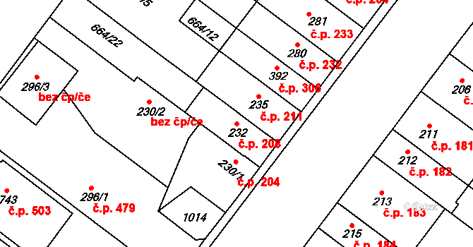 Držovice 208 na parcele st. 232 v KÚ Držovice na Moravě, Katastrální mapa
