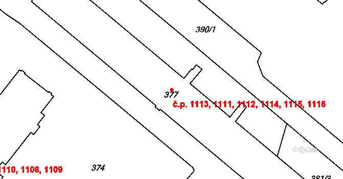 Podlesí 1111,1112,1113,1114,, Havířov na parcele st. 377 v KÚ Bludovice, Katastrální mapa