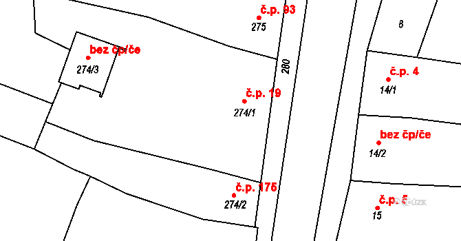 Rajhradice 19 na parcele st. 274/1 v KÚ Rajhradice, Katastrální mapa