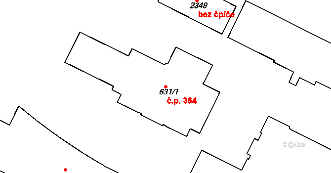 Valdické Předměstí 364, Jičín na parcele st. 631/1 v KÚ Jičín, Katastrální mapa