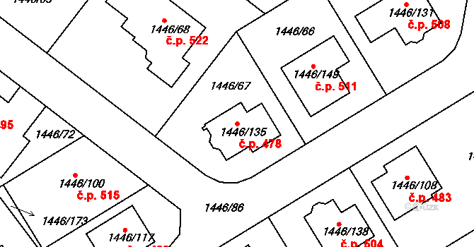 Troubsko 478 na parcele st. 1446/135 v KÚ Troubsko, Katastrální mapa
