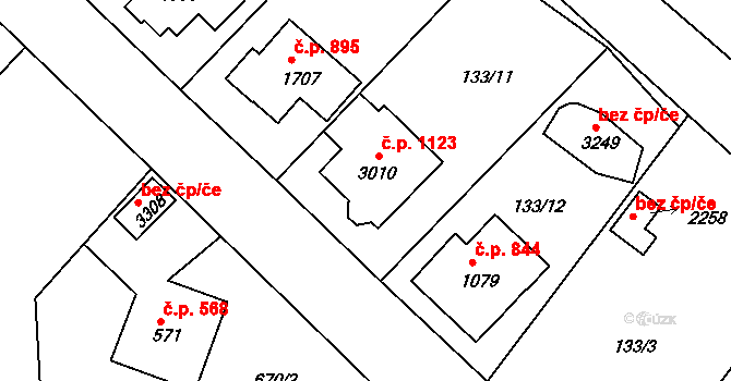 Sezimovo Ústí 1123 na parcele st. 3010 v KÚ Sezimovo Ústí, Katastrální mapa